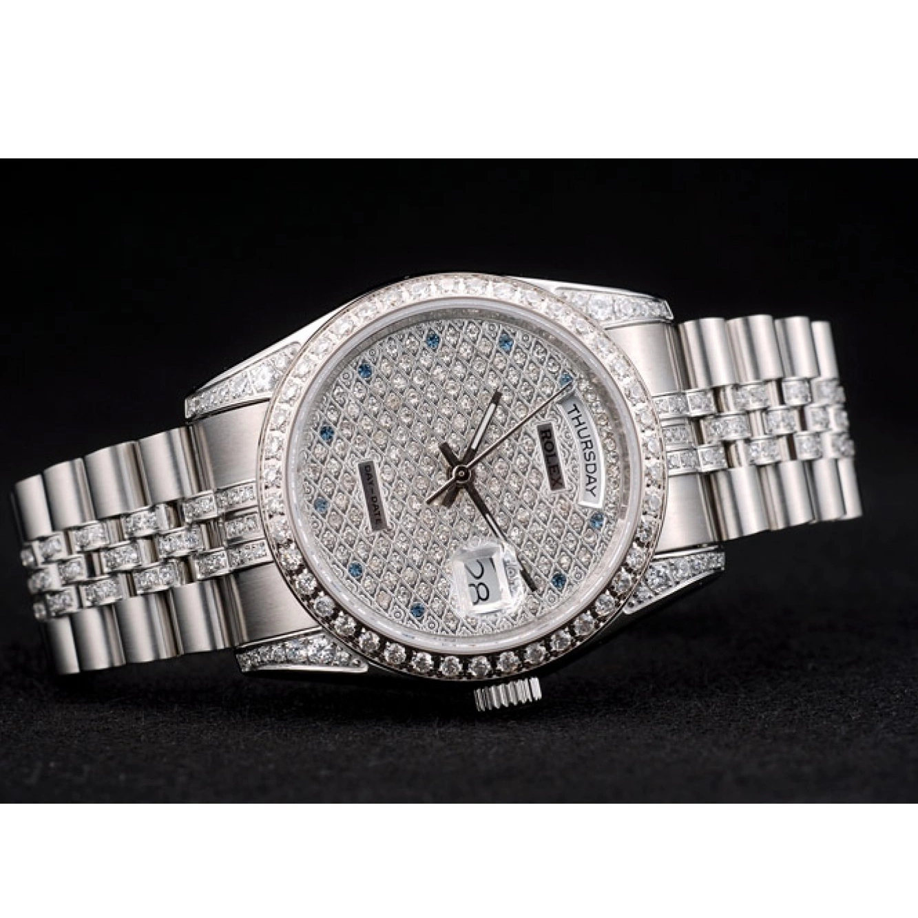 Aaa fake watches Rolex Steel Diamond 41985 Plated Diamond Stainless DayDate Plated Dial Bracelet 0718